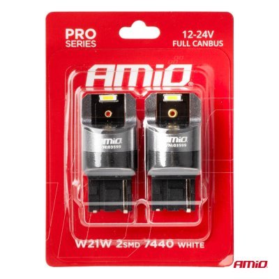 AMiO - LED CANBUS PRO series 7440 W21W 2x1860SMD White 12/24V FULL CANBUS