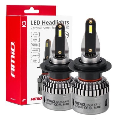 AMiO - LED žiarovky hlavného svietenia K3 H7 12V 6000K canbus