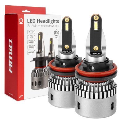 AMiO - LED žiarovky hlavného svietenia K3 H8 H9 H11 H16 12V 6000K canbus