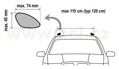 střešní nosič zamykací hliníkový 120 cm, max průřez nosiče 45x74 mm, sada 2 ks, pro vozidla s podélnými nosiči, ALU-PRO
