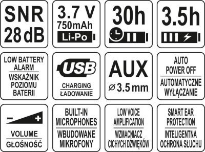 Yato - Elektronické chrániče sluchu s ochranou proti hluku