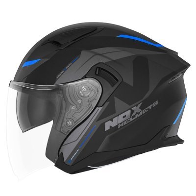 NOX PREMIUM - prilba N130 KLINT, (čierna matná, modrá, veľ. XS)