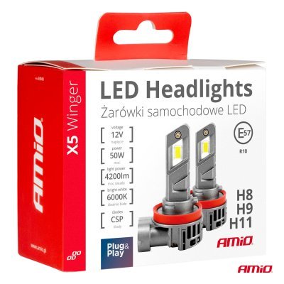 AMiO - LED žiarovky X5-series WINGER H8 H9 H11 6000K max 50W