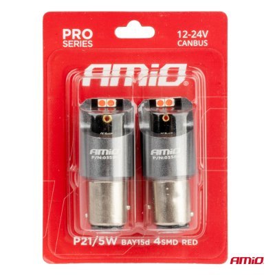AMiO - LED žiarovky CANBUS PRO series BAY15D P21/5W 4x3030 SMD Red 12/24V