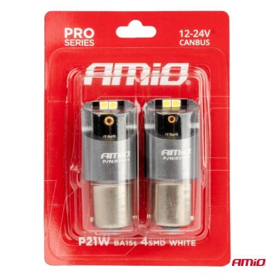 AMiO - LED žiarovky CANBUS PRO series BA15S P21W 4x3030 SMD White 12/24V