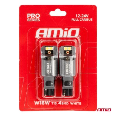 AMiO - LED žiarovky FULL CANBUS PRO T15 W16W 4x3030 SMD Biela 12V/24V