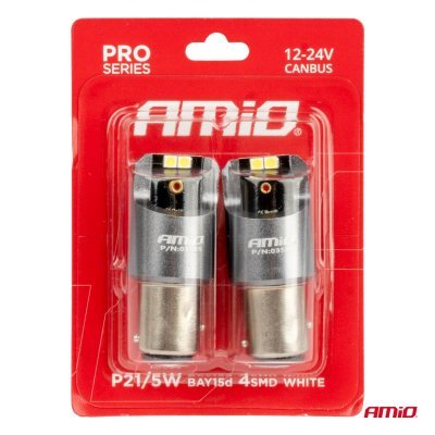 AMiO - LED žiarovky CANBUS PRO series BAY15D P21/5W 4x3030 SMD White 12/24V