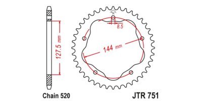 JT-Anglicko - Oceľová rozeta pre sekundárne reťaze typu 520, (42 zubov)
