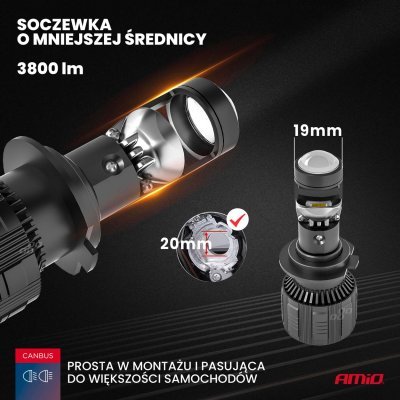 AMiO - LED žiarovky hlavného svietenia H7 PL Lens séria