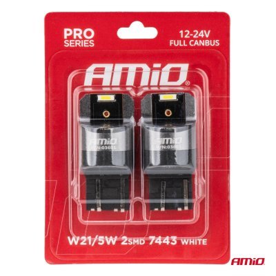 AMiO - LED žiarovky FULL CANBUS PRO W21/5W 2x1860 SMD biele 12V 24V