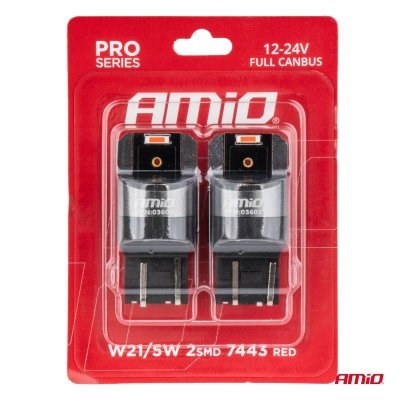 AMiO - LED žiarovky FULL CANBUS PRO W21/5W 2x1860 SMD červené 12V 24V