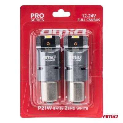 AMiO - LED žiarovky FULL CANBUS PRO BA15S P21W 2x1860SMD biele 12V 24V