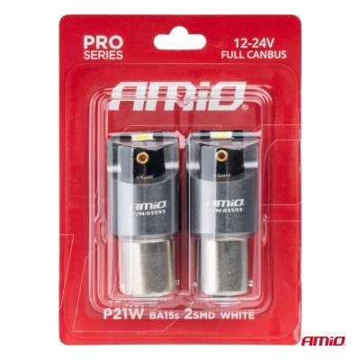 AMiO - LED žiarovky FULL CANBUS PRO BA15S P21W 2x1860SMD biele12V 24V