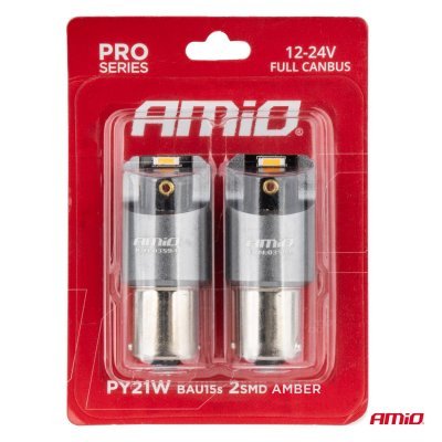 AMiO - LED žiarovky FULL CANBUS PRO PY21W 2x1860 SMD amber 12V 24V
