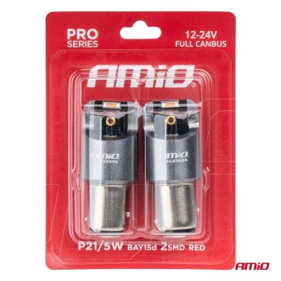 AMiO - LED žiarovky FULL CANBUS PRO P21/5W 2x1860 SMD červené 12V 24V
