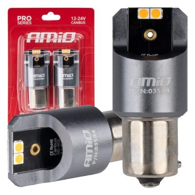 AMiO - LED žiarovky FULL CANBUS PRO PY21W 4x3030 SMD amber 12V 24V