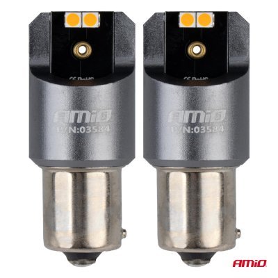 AMiO - LED žiarovky FULL CANBUS PRO PY21W 4x3030 SMD amber 12V 24V