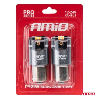 AMiO - LED žiarovky FULL CANBUS PRO PY21W 4x3030 SMD amber 12V 24V