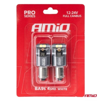 AMiO - LED žiarovky FULL CANBUS PRO T4W BA9S 4x3030 SMD biele 12V 24V