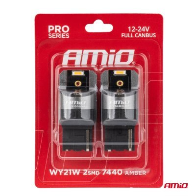 AMiO - LED žiarovky FULL CANBUS PRO WY21W 2x1860 SMD amber 12V 24V