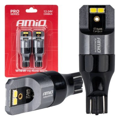 AMiO - LED žiarovky CANBUS PRO T15 W16W 4x2016 SMD biele 12V 24V