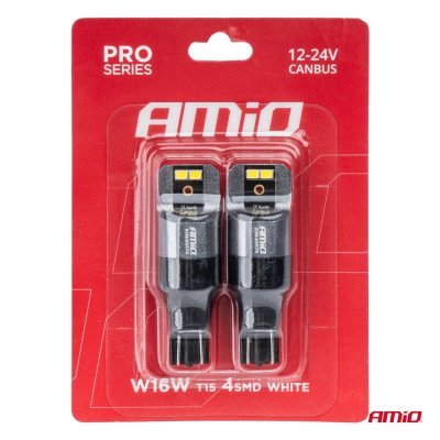 AMiO - LED žiarovky CANBUS PRO T15 W16W 4x2016 SMD biele 12V 24V