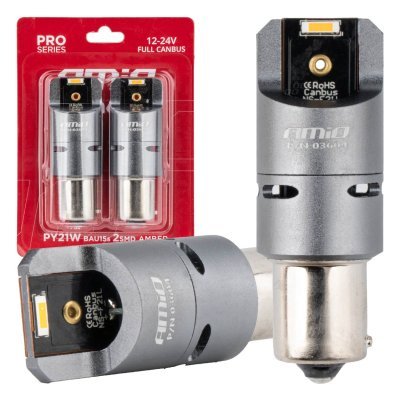 AMiO - LED žiarovky FULL CANBUS PY21W 2x1860 SMD amber 12V 24V