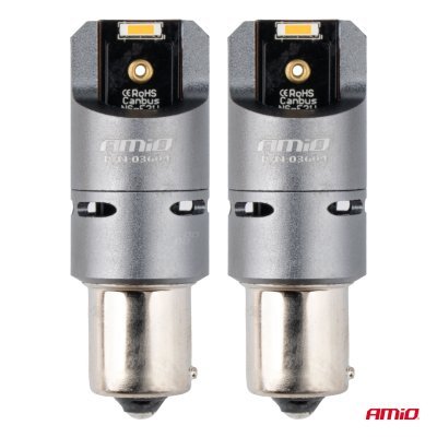 AMiO - LED žiarovky FULL CANBUS PY21W 2x1860 SMD amber 12V 24V