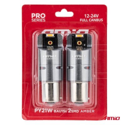 AMiO - LED žiarovky FULL CANBUS PY21W 2x1860 SMD amber 12V 24V