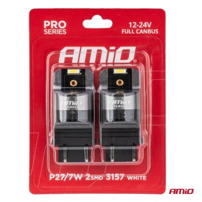 AMiO - LED žiarovky FULL CANBUS PRO P27/7W 2x3157 SMD biele 12V 24V