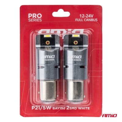 AMiO - LED žiarovky FULL CANBUS PRO BAY15D P21/5W 2x1860SMD biele 12V 24V