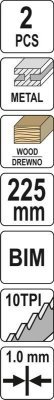 Yato - Pílové listy BIM 225mm 10TPI 2ks
