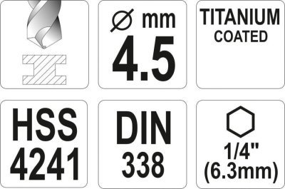 Yato - Vrták na kov TITAN 1/4" 4.5mm