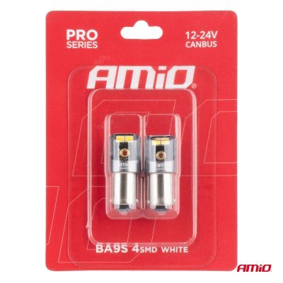 AMiO - LED žiarovky CANBUS PRO T4W BA9S 4x2016 SMD biele 12V 24V