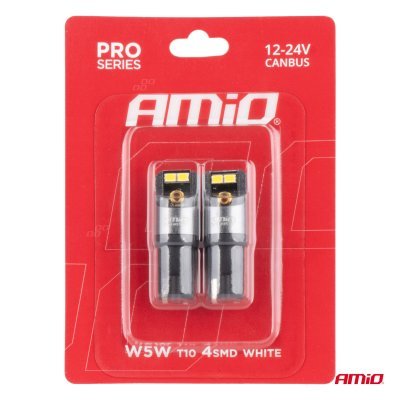 AMiO - LED žiarovky CANBUS PRO T10 W5W 4x2016 SMD biele 12V 24V