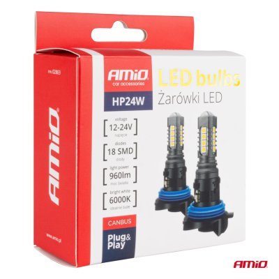 AMiO - LED žiarovky CANBUS 3030 18SMD HP24W White 12V/24V