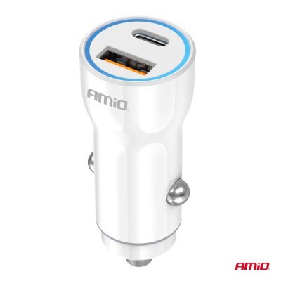 AMiO - Nabíjačka do auta USB-A + USB-C 20W 12/24V