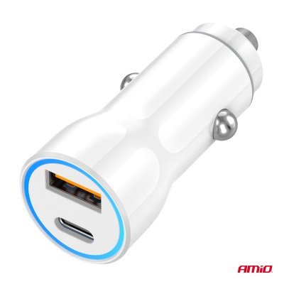 AMiO - Nabíjačka do auta USB-A + USB-C 20W 12/24V
