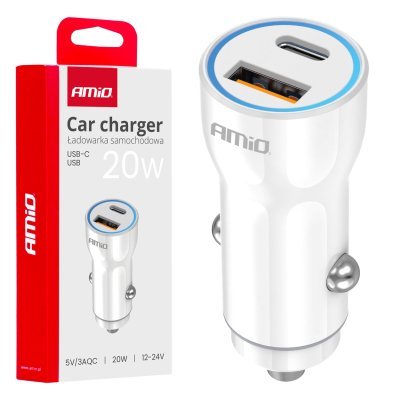 AMiO - Nabíjačka do auta USB-A + USB-C 20W 12/24V
