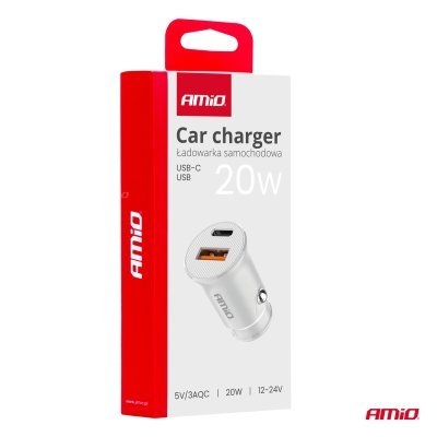AMiO - Nabíjačka do auta USB-A + USB-C 20W 12/24V