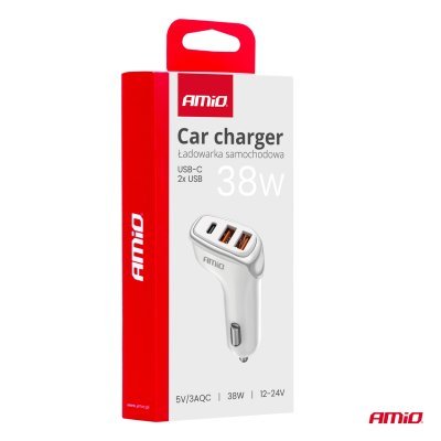 AMiO - Nabíjačka do auta 2x USB-A + USB-C 38W