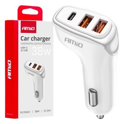 AMiO - Nabíjačka do auta 2x USB-A + USB-C 38W