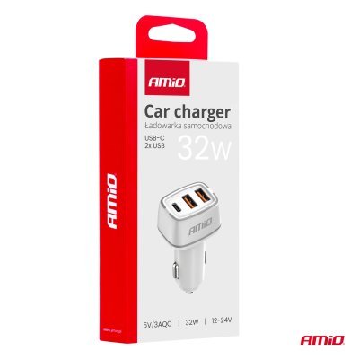 AMiO - Nabíjačka do auta 2x USB-A + USB-C 32W 12/24V