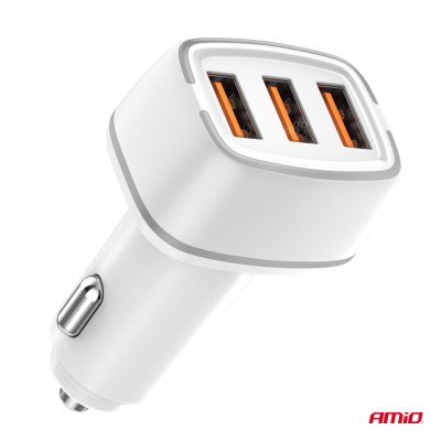 AMiO - Nabíjačka do auta 2x USB-A + USB-C 32W 12/24V