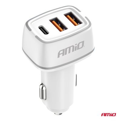 AMiO - Nabíjačka do auta 2x USB-A + USB-C 32W 12/24V