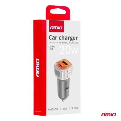 AMiO - Nabíjačka do auta USB-A + USB-C 20W 12/24V