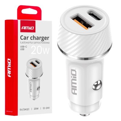 AMiO - Nabíjačka do auta USB-A + USB-C 20W 12/24V