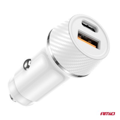 AMiO - Nabíjačka do auta USB-A + USB-C 20W 12/24V