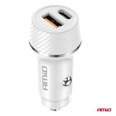 AMiO - Nabíjačka do auta USB-A + USB-C 20W 12/24V