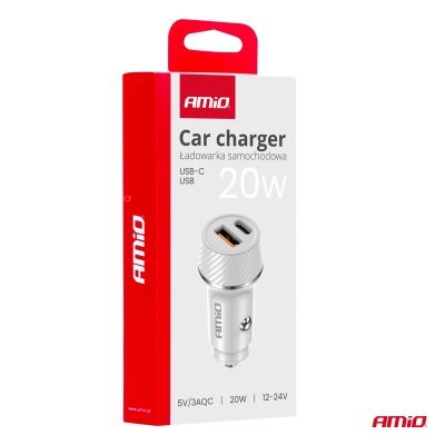 AMiO - Nabíjačka do auta USB-A + USB-C 20W 12/24V